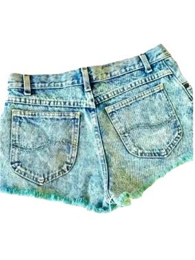 Vintage Vintage Turquoise Tinted High Waisted “Mom” Distress Cutoff Jean Shorts
